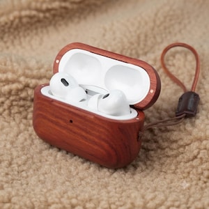 Wood Protective Cover for AirPods Pro 3 Ergonomic Water‑Drop Design Shockproof Hard Shell Timber Case gift for her