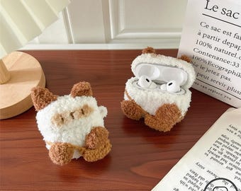 Funda de peluche Kawaii con forma de animal para AirPods - Funda suave hecha a mano con diseño de personaje para AirPods Pro 2 y 3.ª generación - Regalo adorable para chicas adolescentes