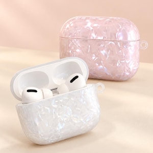 Blush Pink Pearlescent TPU AirPods Case Mother of Pearl Inspired Shell Pattern Earphone Cover Soft Coquette Iridescent Pastel Tech Accessory