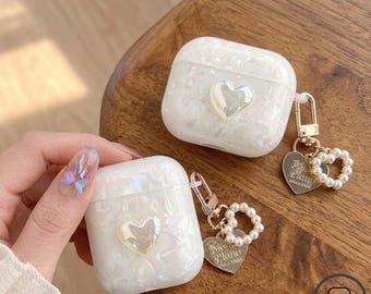 Funda protectora con diseño de corazón coreano para Apple AirPods 4, Pro 2 y 3.ª generación: una bonita funda antigolpes para auriculares Bluetooth, un regalo elegante para los amantes de la música.