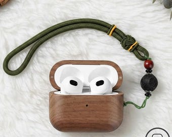 Funda retro de madera maciza hecha a mano para AirPods Pro 2 y AirPods 4 – Funda protectora vintage, estuche de carga rústico, regalo para él/ella