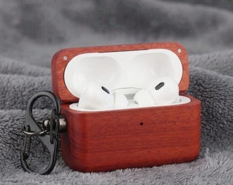 Funda premium de madera de nogal para AirPods Pro 3: funda protectora de madera auténtica hecha a mano con forro antigolpes, regalo para ella.