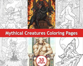 Mythical Creatures Coloring Pages PDF | 30 Pages | Dragon, Unicorn, Medusa, Phoenix, Mermaid | Printable A4 & Letter | Instant Download