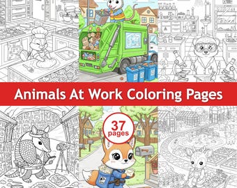 Kawaii Coloring Pages - Cute Animals at Work - For Kids and Teens - Instant Download