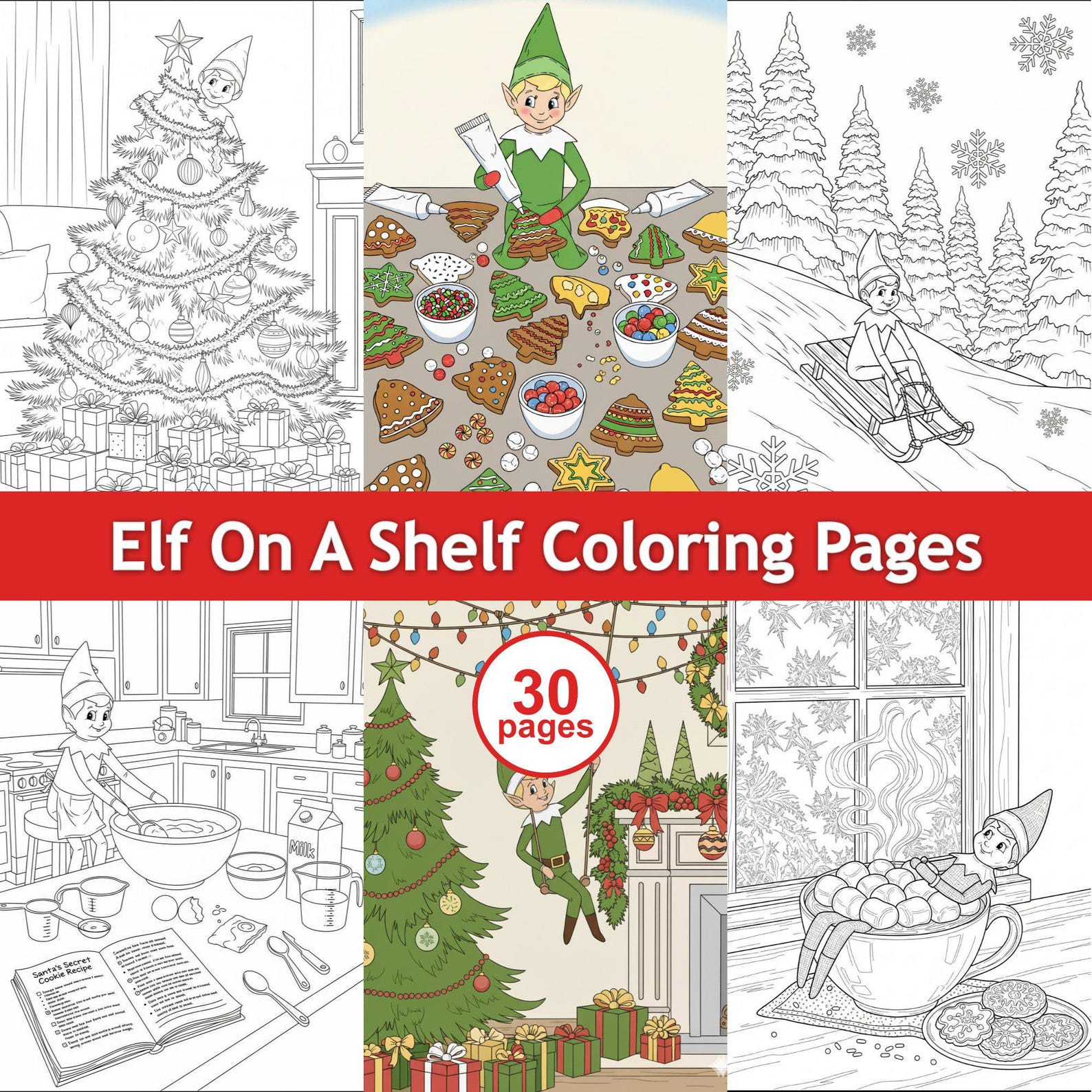 Christmas Coloring Pages - Elf on a Shelf - Printable Activity Book - Instant Download