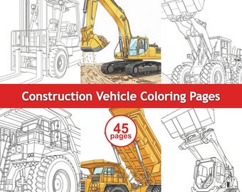 Construction Vehicle Coloring Pages | Printable PDF | A4 & US Letter | Excavator Digger Bulldozer Dump Truck | Instant Download