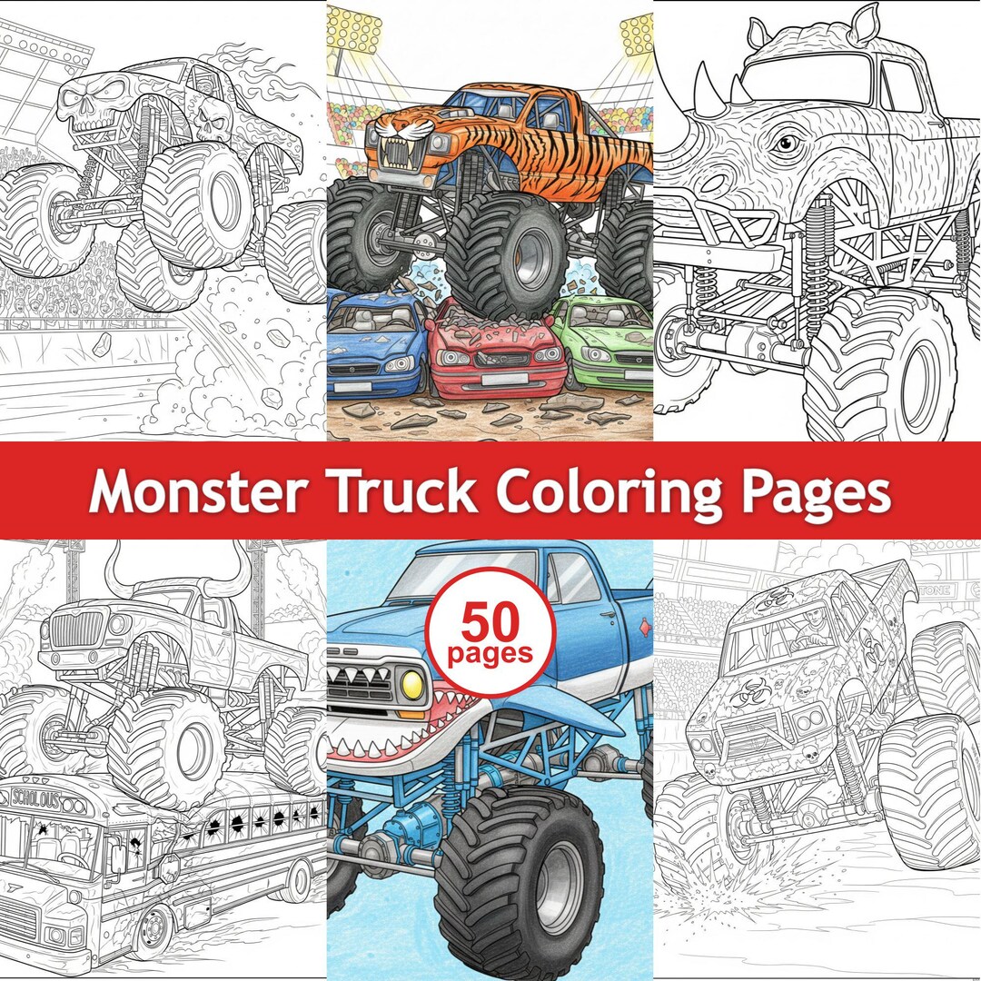Monster Truck Coloring Pages PDF - Kids Adult Printable Digital ...