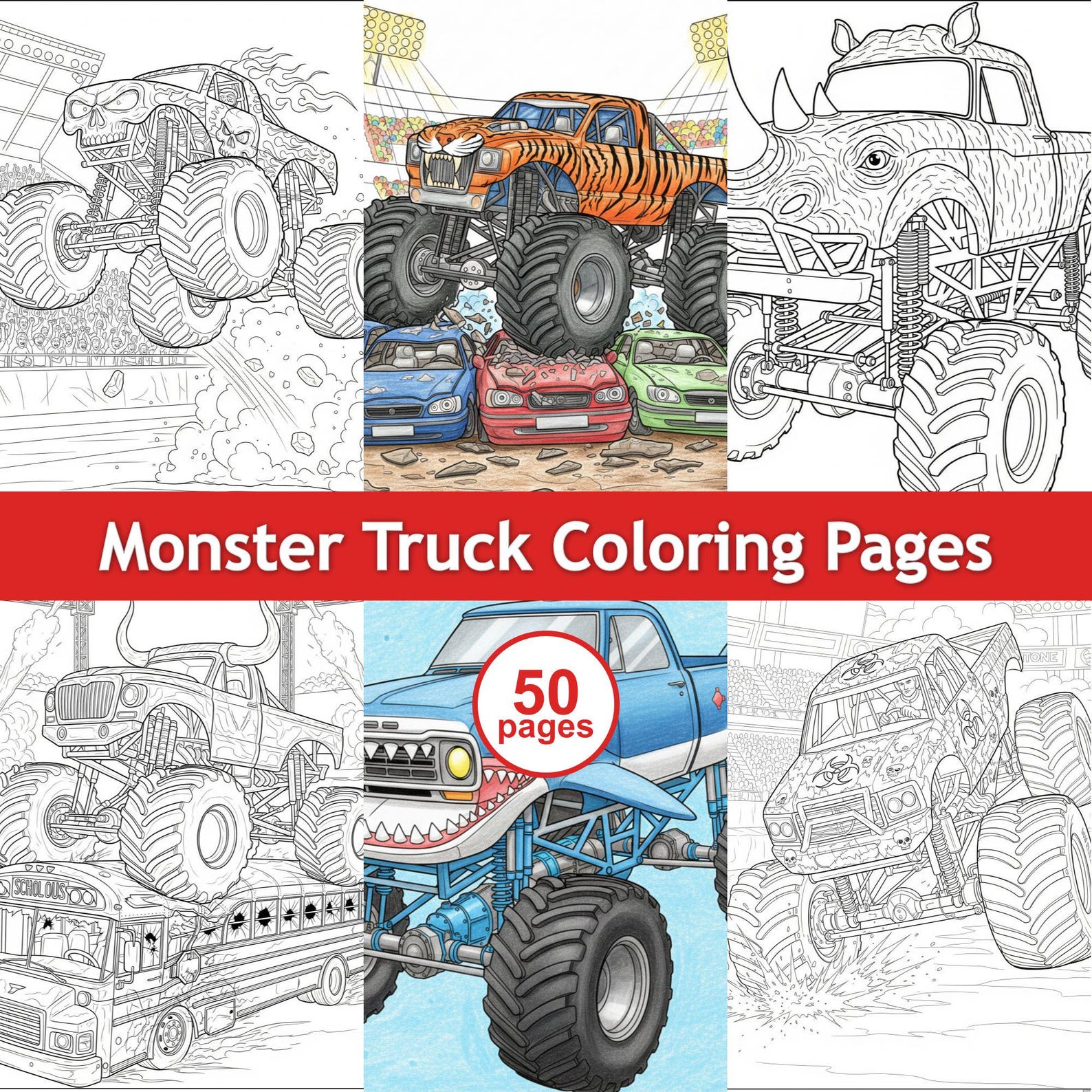 Monster Truck Coloring Pages PDF - Kids Adult Printable Digital Download