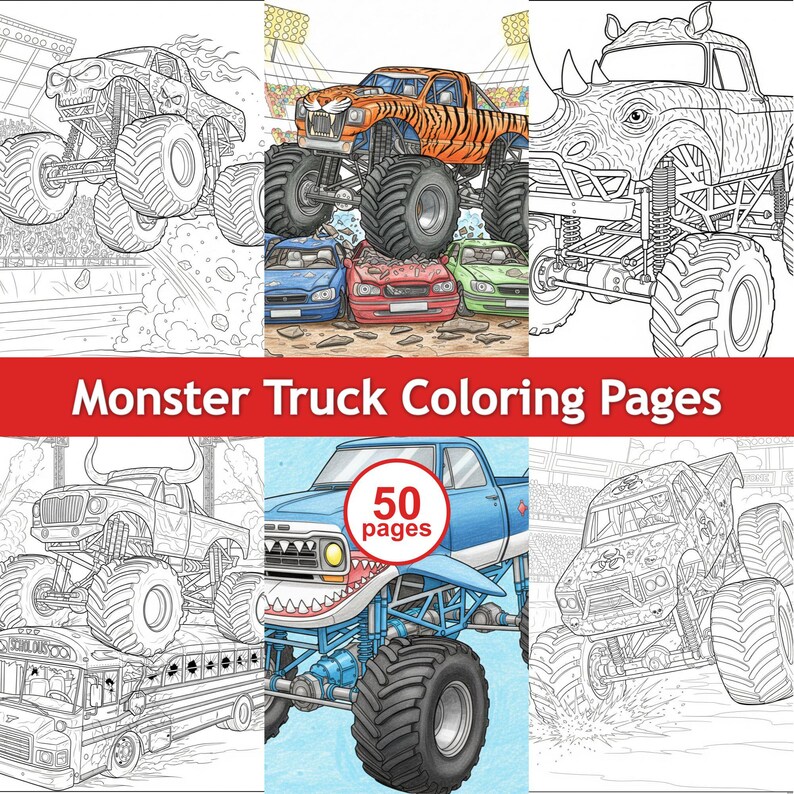 Monster Truck Coloring Pages PDF - Kids Adult Printable Digital ...