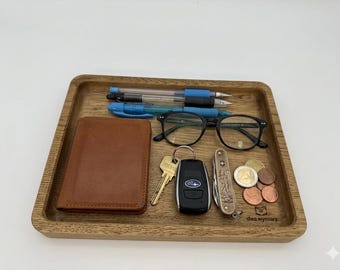 Solid Oak Valet Tray | Minimalist Desk Catchall Organizer, Pen Holder
