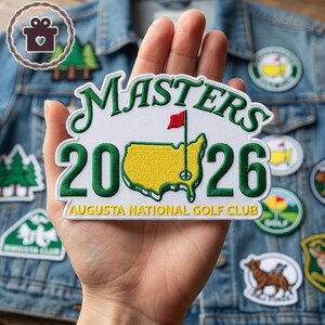 Parche bordado del mapa de Augusta del Masters 2026, parche verde y amarillo con la bandera de EE. UU. para golf, parche termoadhesivo o para coser.