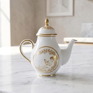 Vintage Spode Miniature Teapot, Gold Cherub Reading Motif, Fine Bone China Collectable Figurine,  Dollhouse Decor, Nursery Christening Gift