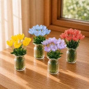 7 pcs bouquet de fleurs en verre, figurine en verre fabriquée à la main, fleur du mois de naissance en verre, composition florale éternelle, joli bureau et décoration d'intérieur