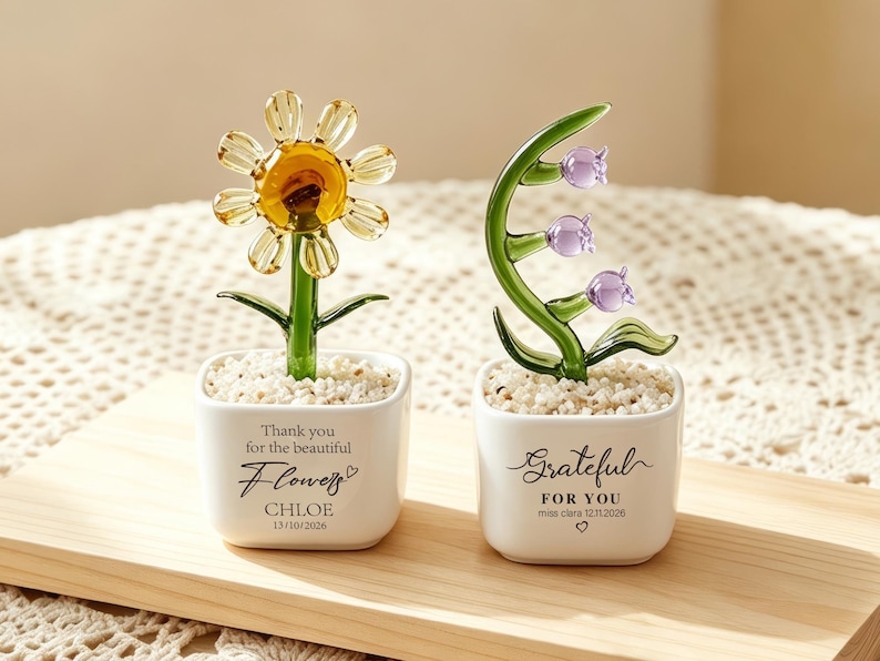Glass Plant Pot, Personalized Name Mini Glass Flower Cactus Ornament, End Of School Term Gift, Teacher Appreciation, Back to School image 11