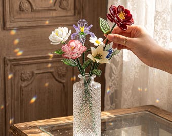 Fiore di vetro personalizzato per il mese di nascita, selezione di fiori per 12 mesi, fiore di vetro fatto a mano, decorazione per la scrivania, regalo unico per lei