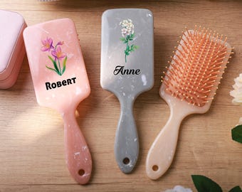 Personalized Floral Hair Brush, Custom Engraved Name, Bridesmaid Gift