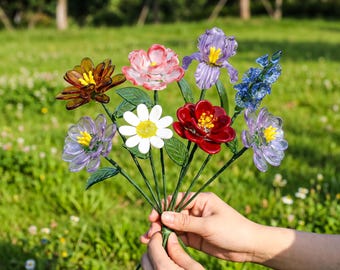 Glass Birth Month Flower, Hand Blown Flower Bouquet, Custom Birthday Gift for Mom & Best Friend, Handmade Floral Gift, Everlasting Floral