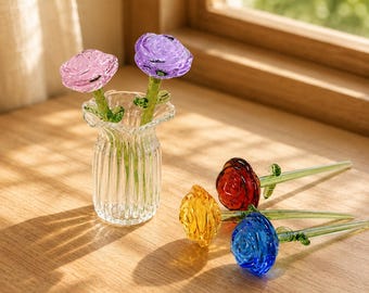 Mini Glass Rose Bouquet Set, Forever Glass Roses Bouquet with Vase, Romantic Keepsake Gift for Her, Desk Decor, Perfect Valentines Gift