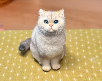 Felt Wool British Shorthair Pet Portrait | Needle Felted Cat Memorial, Father's Day gift