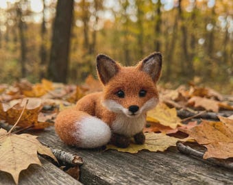 Raposa em feltro agulhado, estatueta de animal em lã, decoração para quarto de bebê com tema de floresta, presente para o Dia dos Pais