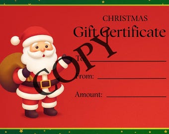 Certificado de regalo de Navidad imprimible: Cupón para fiestas (descarga instantánea)