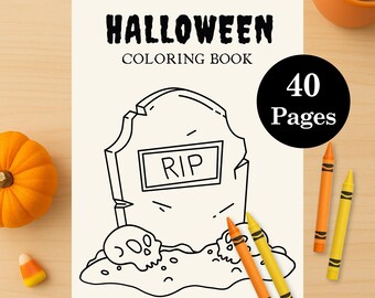 Libro para colorear de Halloween para niños: 40 páginas divertidas con adorables personajes espeluznantes / Libro de actividades imprimible / Descarga instantánea en PDF