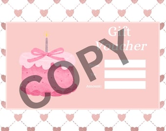 Cupón de regalo de cumpleaños rosa: Diseño de pastel imprimible (descarga digital)
