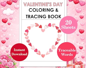 Libro para colorear de San Valentín para niños: palabras para calcar, letras y páginas para colorear con temática de amor.