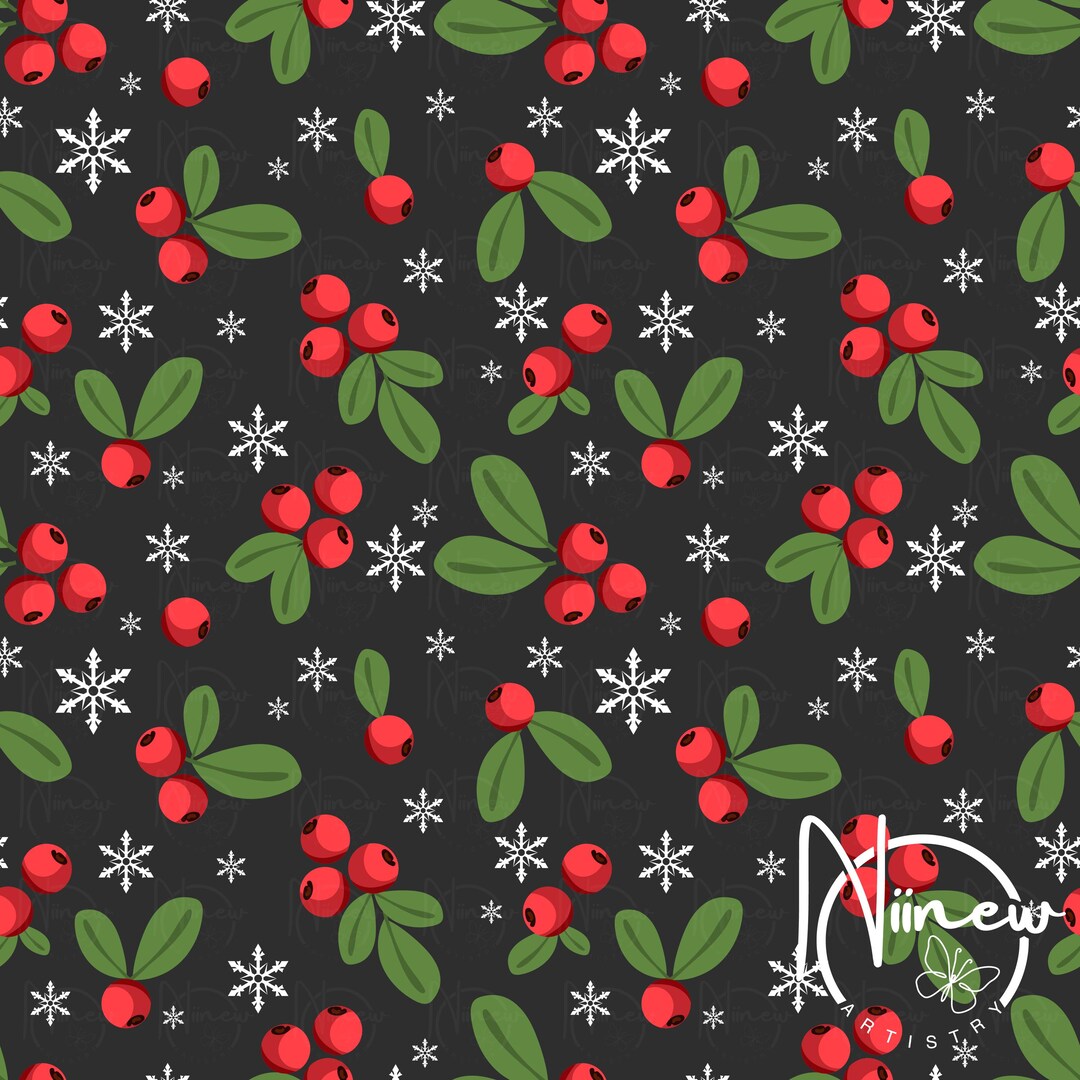 Christmas Berry Snowflake Seamless Pattern | Festive Fabric Design ...