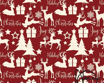 Vintage-Weihnachtsmuster in Rot | Retro-Weihnachtspapier (Digitaler Download, JPG, PNG)