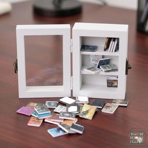 Estantería de madera blanca en miniatura para la ansiedad, hecha a mano, para coleccionistas, libros pequeños, estantería de escritorio, decoración, alivio de emociones para amantes de los libros.
