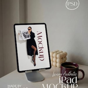 Minimalist iPad Mockup PSD Desk Tablet Mockup Aesthetic Mockup Digital Planner Display Mockup Website Mockup Home Office Smart Object
