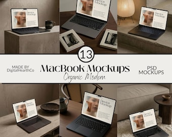 13 MacBook Pro Mockup Bundle PSD Neutral Minimal Device Mockup Laptop Screen Web Designer Portfolio Template Realistic Organic Shadow