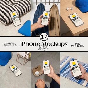 17 Aesthetic iPhone Mockup Bundle Lifestyle Device PSD Clean Phone Screen Digital Product Display Smart Object Template iPhone Screen Mockup