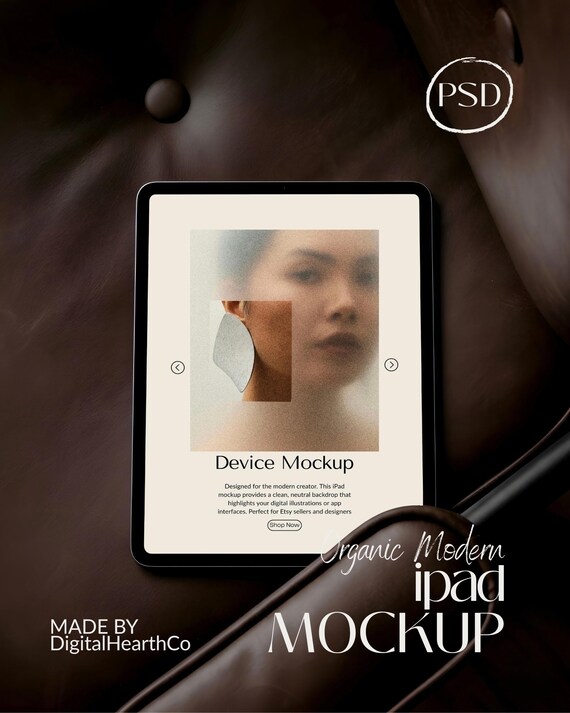 iPad Mockup Digital Product Display PSD for Etsy Shop Moody Leather Tablet Screen Mockup Procreate Display and UI UX Design Mockup