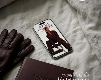 Maqueta de iPhone de lujo para mujer emprendedora, estilo de vida, estética, trabajo desde casa, coach de negocios, marketing en redes sociales, plantilla de marca PSD