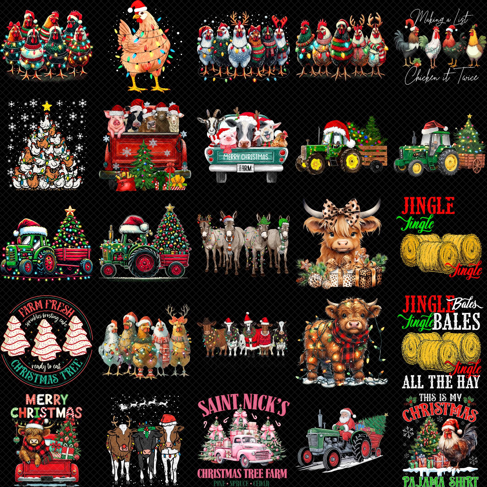 Christmas Farm Animals Clipart Bundle - Holiday PNG, Tractor Christmas ...