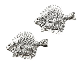 Kiola Designs Silver Toned Halibut Flat Fish Cufflinks 
