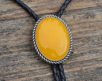 Natural Yellow Jade Bolo Tie - Oval - Customizable Cord Color, Tips and Length - Ask About Gold Tips - Express Yourself!