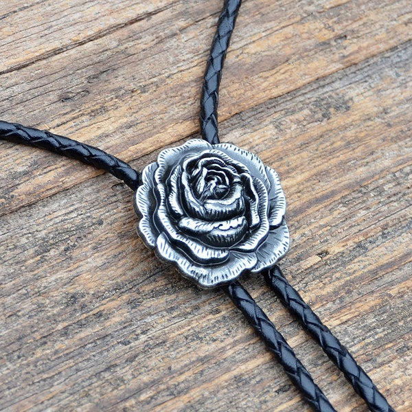 Rose Bolo Tie - Customizable Cord Color, Tips and Length - Ask About Gold Tips - Express Yourself!