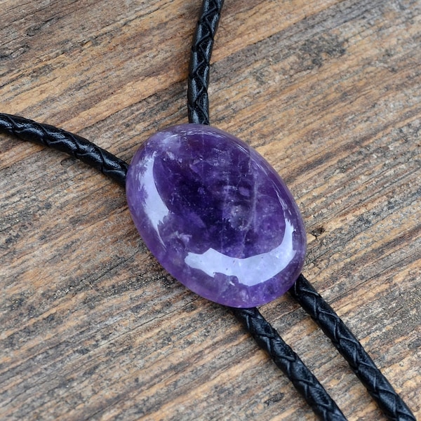 Amethyst Stone Bolo Tie - Oval - Customizable Cord Color, Tips and Length - Ask About Gold Tips - Express Yourself!