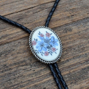 Flowers Bolo Tie - Oval - Customizable Cord Color, Tips and Length - Ask About Gold Tips - Express Yourself!