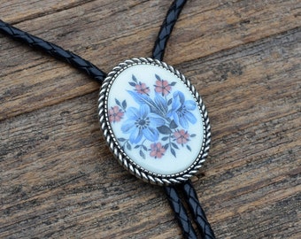 Flowers Bolo Tie - Oval - Customizable Cord Color, Tips and Length - Ask About Gold Tips - Express Yourself!