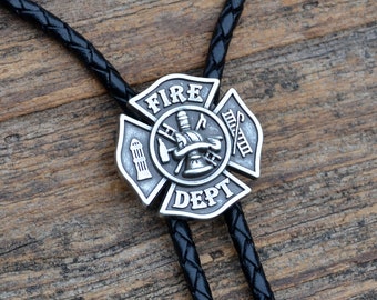 Firefighter - Fireman - Fire Department Bolo Tie - Customizable Cord Color, Tips and Length - Ask About Gold Tips - Express Yourself!