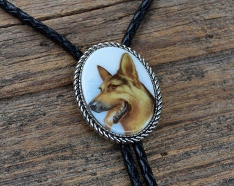 German Shepherd Dog Bolo Tie - Oval - Customizable Cord Color, Tips and Length - Ask About Gold Tips - Express Yourself!