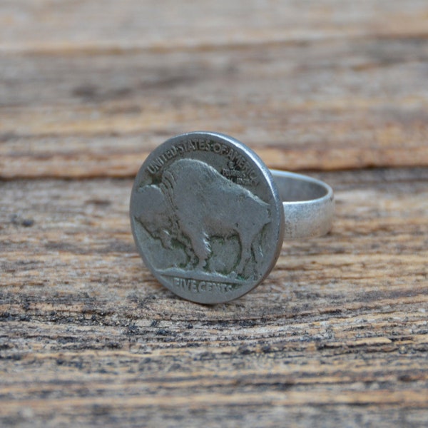 Genuine Buffalo Nickel - Indian Head - Coin Adjustable Statement Ring - Express Yourself!