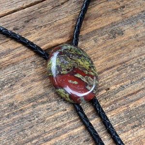 Dragon Blood Jasper Stone Bolo Tie - Oval - Customizable Cord Color, Tips and Length - Ask About Gold Tips - Express Yourself!