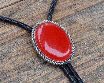 Red Chalcedony Bolo Tie - Oval - Customizable Cord Color, Tips and Length - Ask About Gold Tips - Express Yourself!