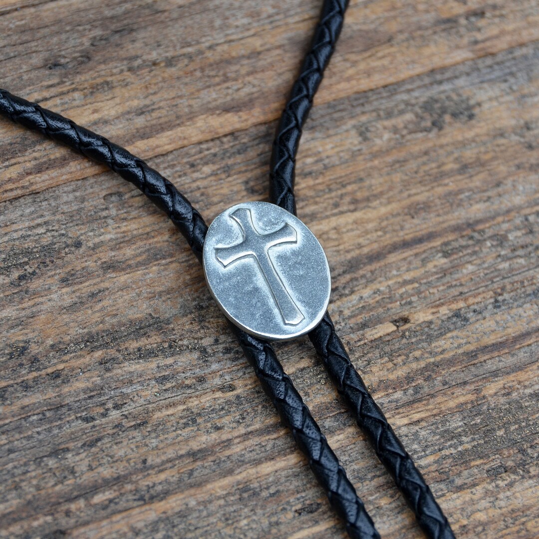 Christian Cross Bolo Tie Customizable Cord Color, Tips and Length Ask