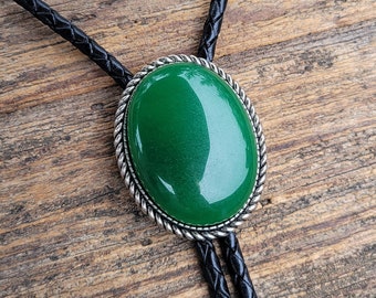 Malaysian Green Jade Bolo Tie - Oval - Customizable Cord Color, Tips and Length - Ask About Gold Tips - Express Yourself!